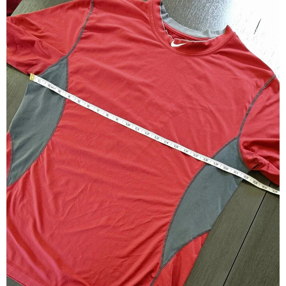 Nike Pro Short Sleeve Shirt Mens Large Red Gray Mesh Sides Football Base Layer - Picture 3 of 7